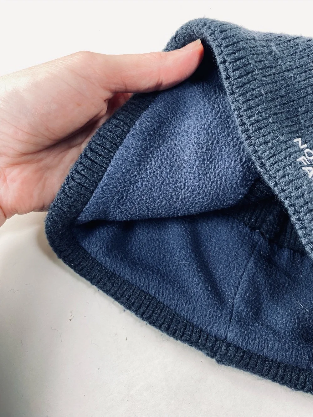 The North Face Jim Beanie Dark Blue Ribbed Fleece Lined Hat Beanie